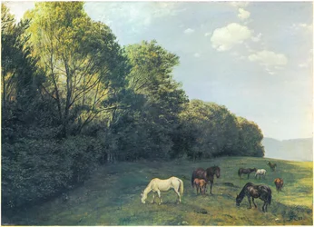 Landschap met grazende paarden